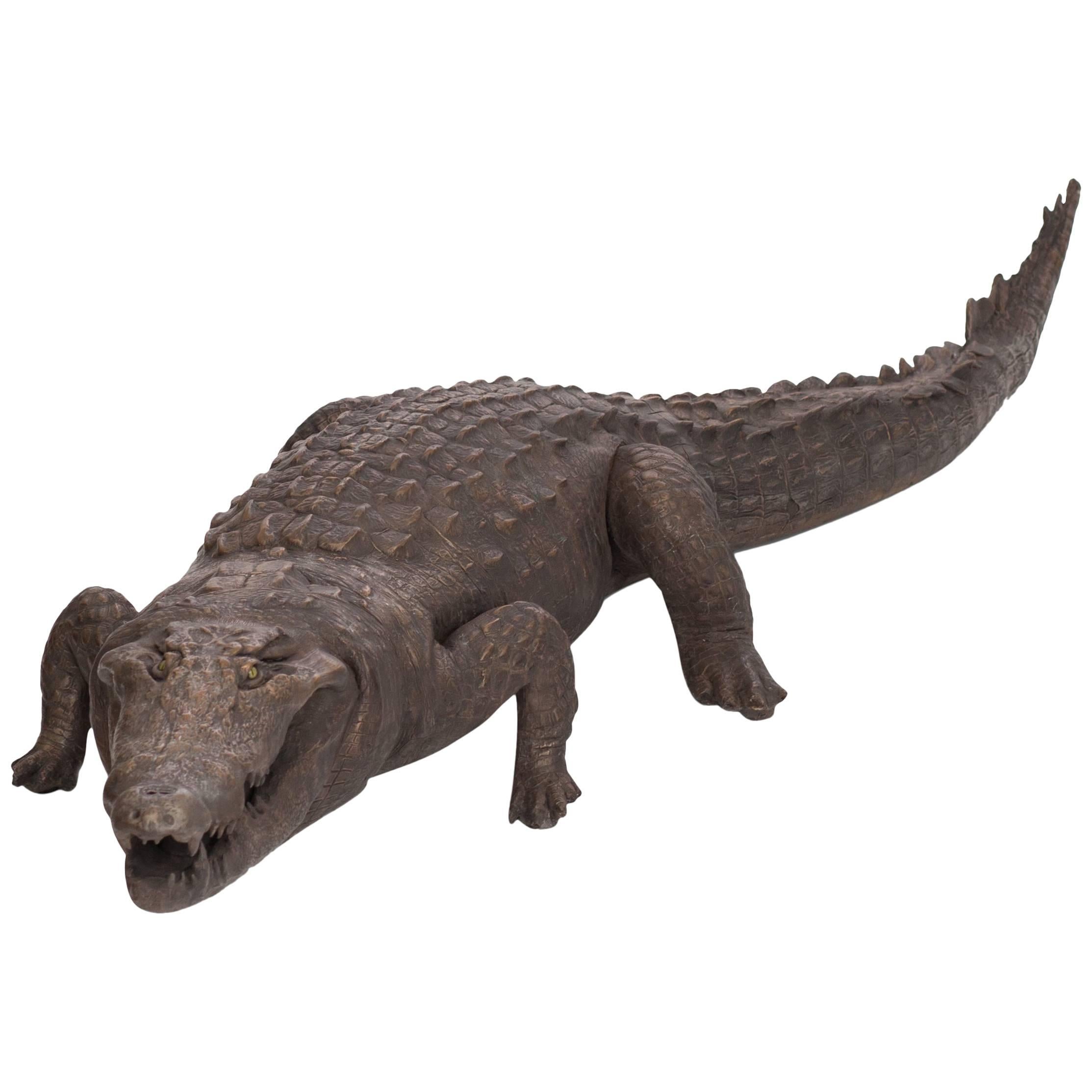 Bronzed Life-Size Crocodile sculpture 