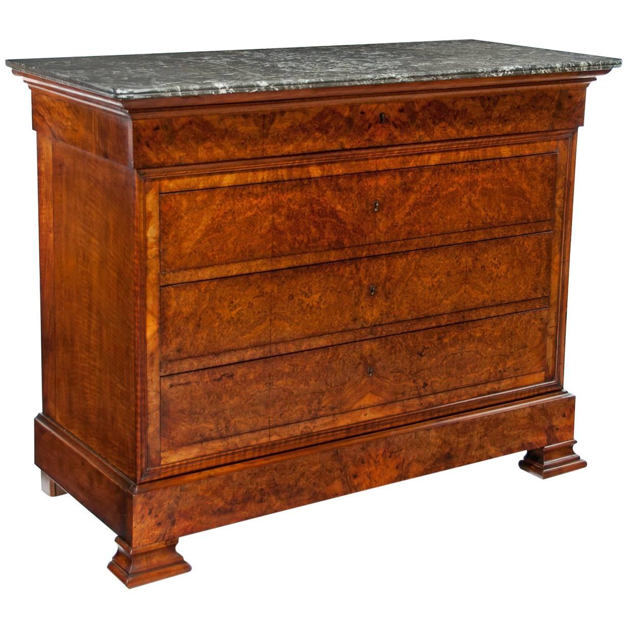 Extremely Fine Burr Walnut Louis Philippe Marble Top Commode/Chest 
