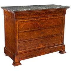 Antique Extremely Fine Burr Walnut Louis Philippe Marble Top Commode/Chest 
