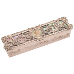 Antique Victorian Silver and Mother-of-Pearl Makeup Box, Birmingham, 1893