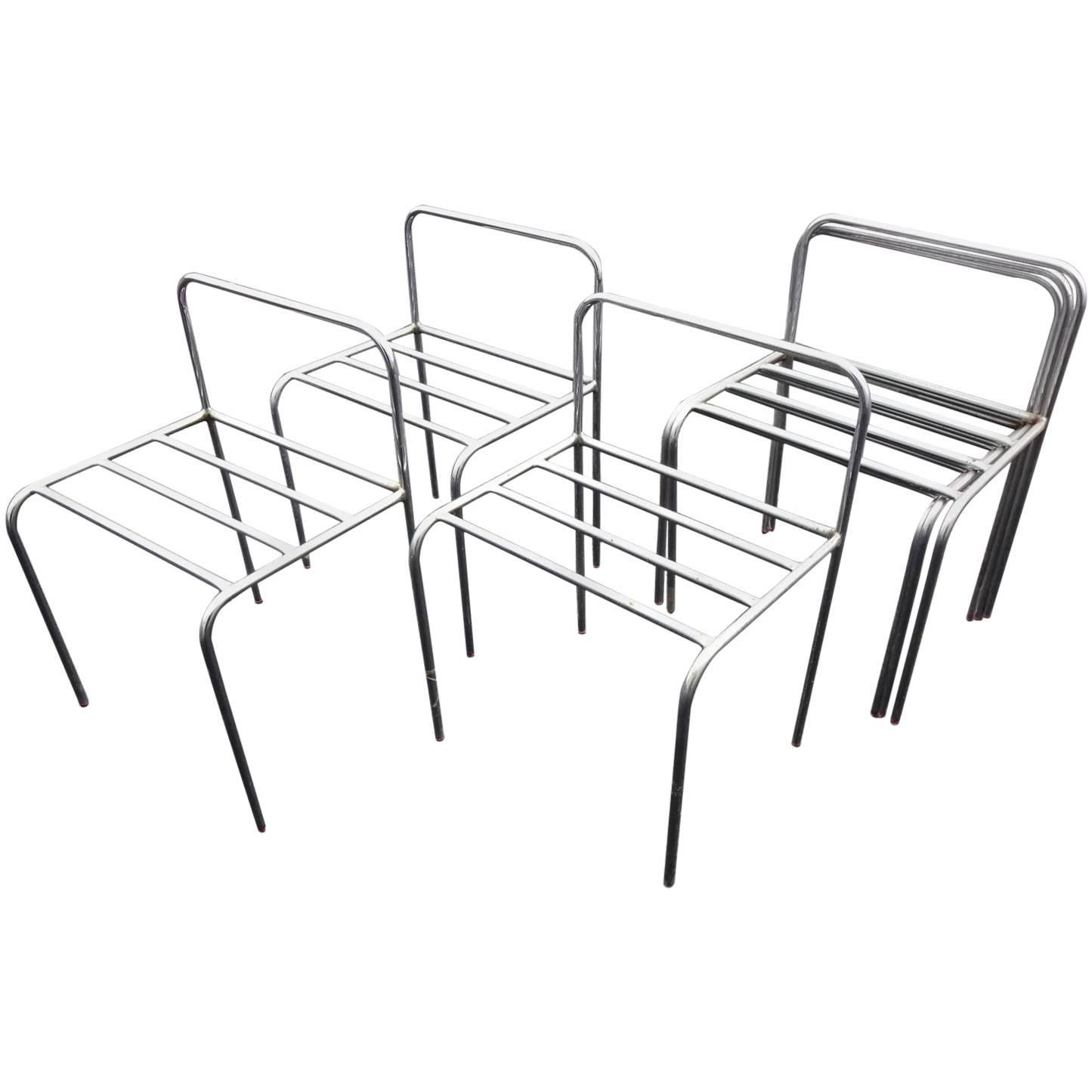 Set of Six Stackable Metal Chairs For Sale