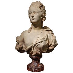 Antique Terracotta Bust of a Young Woman, Augustin Pajou (1730-1809) and Workshop