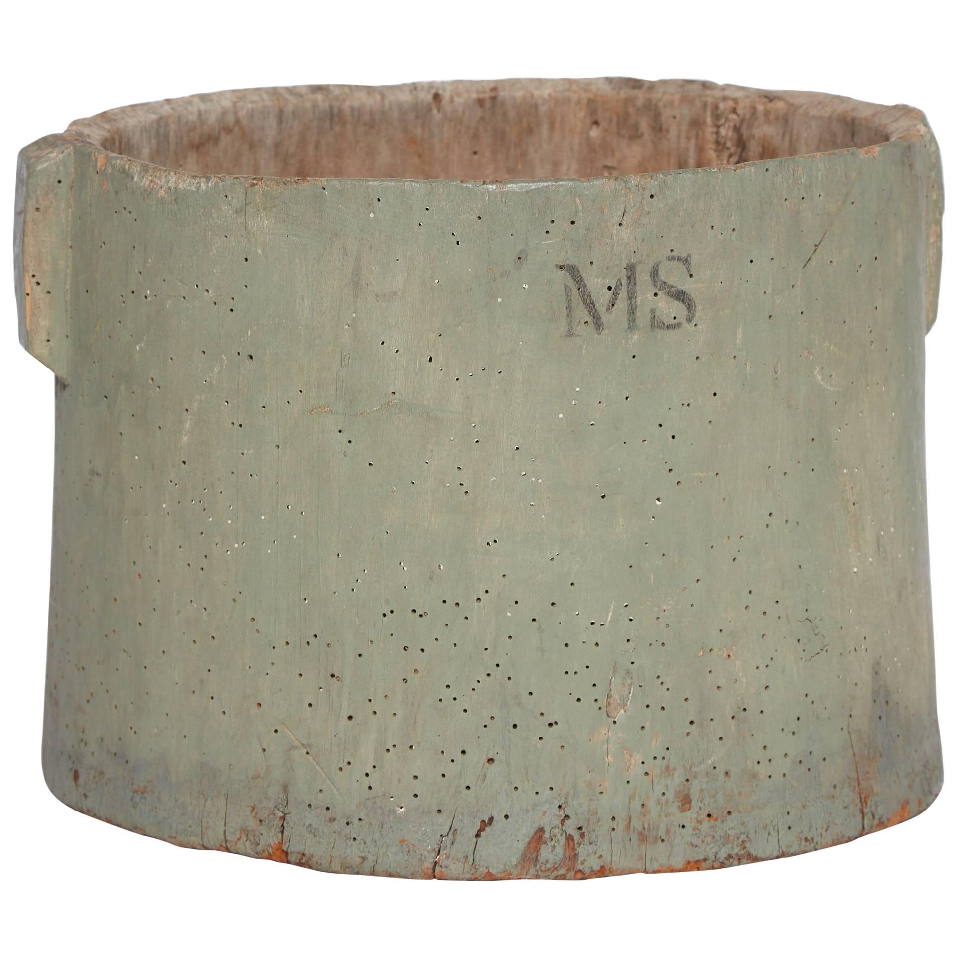 Early 20th Century American Stamped 'MS' Wooden Vessel with Two Handles