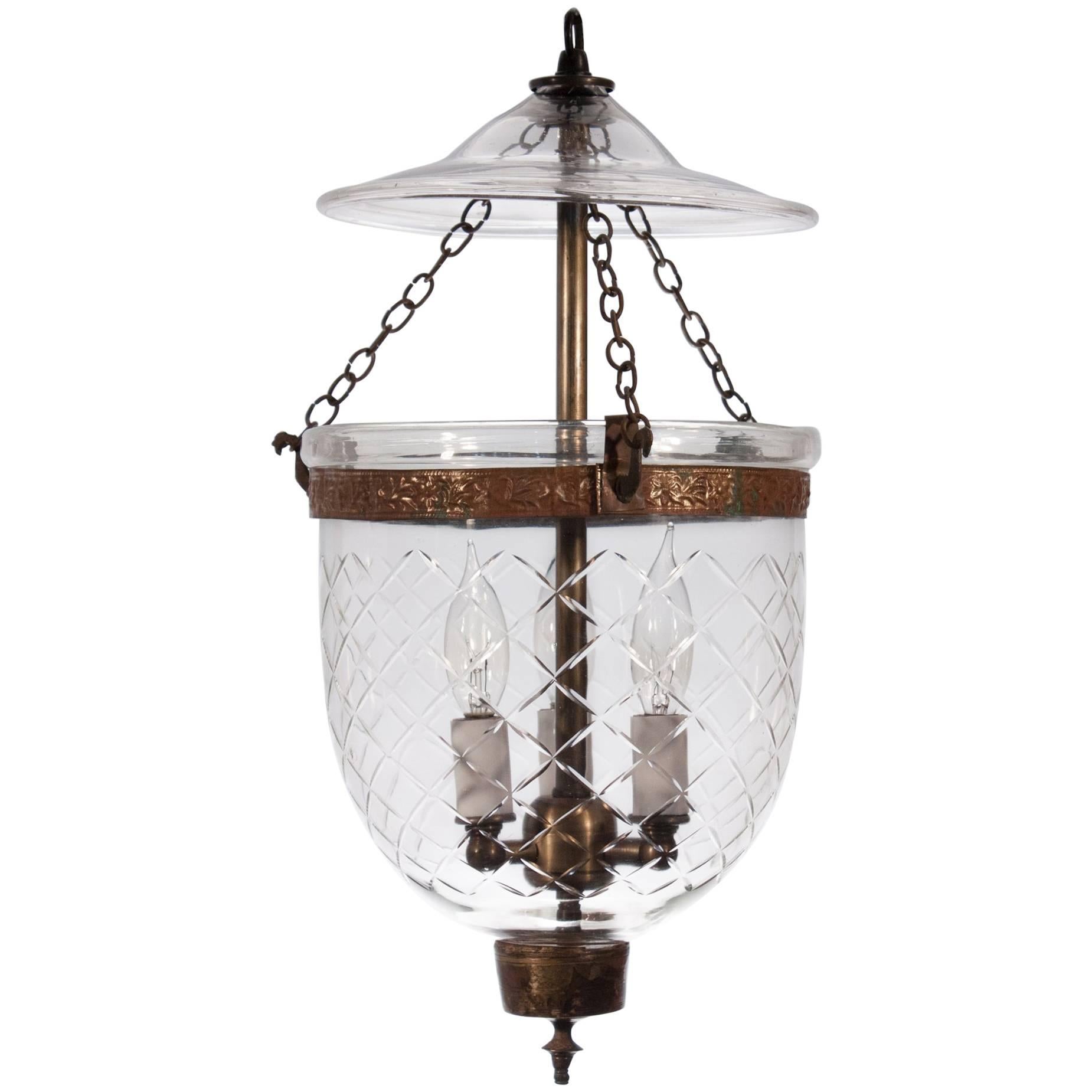 Petite English Bell Jar Lantern with Diamond Motif