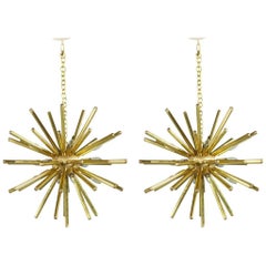 Pair of Vintage Solid Brass Sputnik Chandeliers