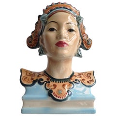 Goldscheider Polychrome Pottery Bust of a Balinese Dancer by Helen Liedloff