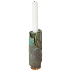 Retro American Midcentury Green Studio Pottery Candlestick