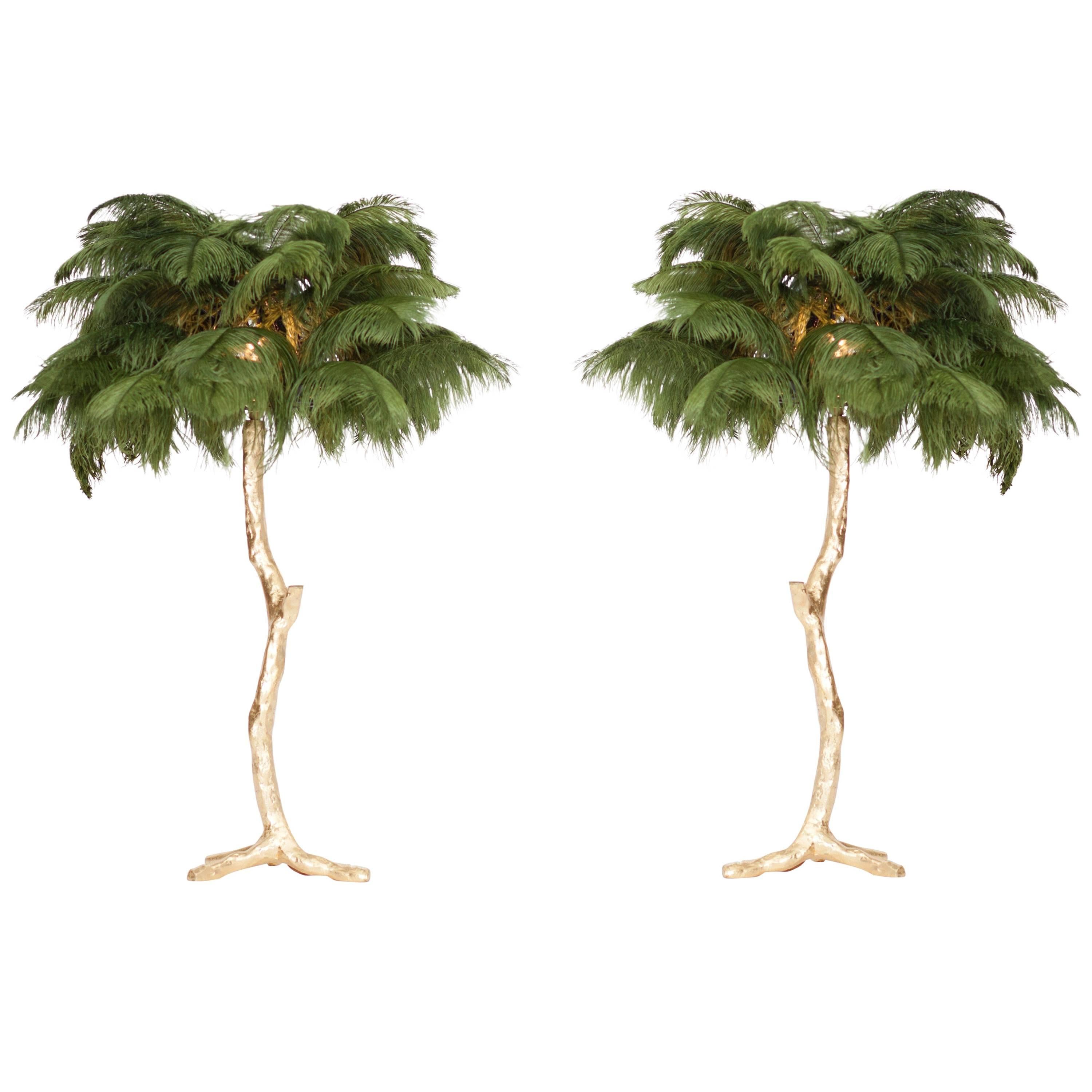 Golden Feathered Tree Lamp Green