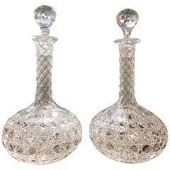 Pair of Late 19th Century Hand-Cut Glass Wine Claret Decanters
