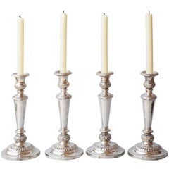 Set of Four English George III Style Sheffield Silver Plate Candlesticks