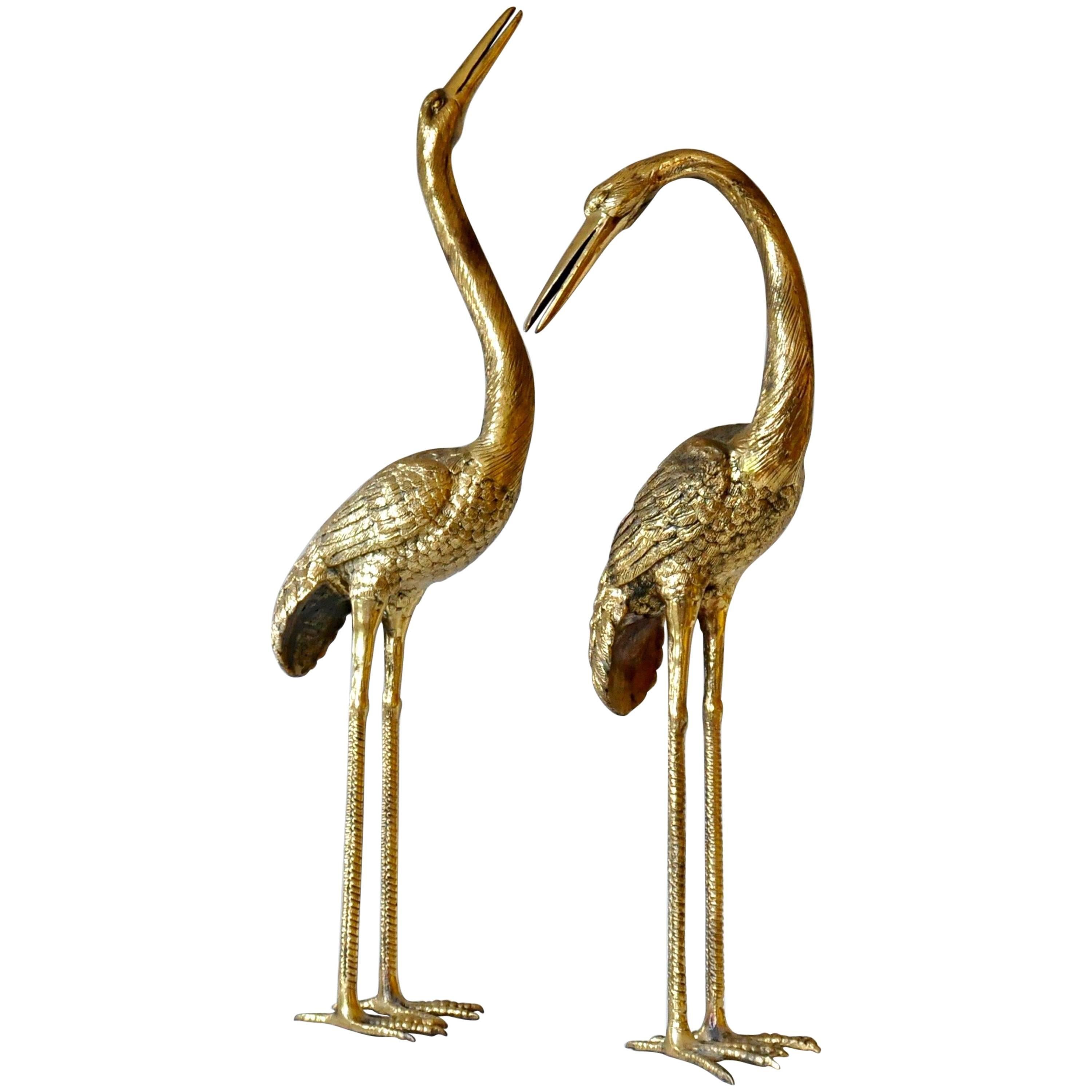 Pair of Hollywood Regency 1970s Brass Cranes or Herons at 1stDibs
