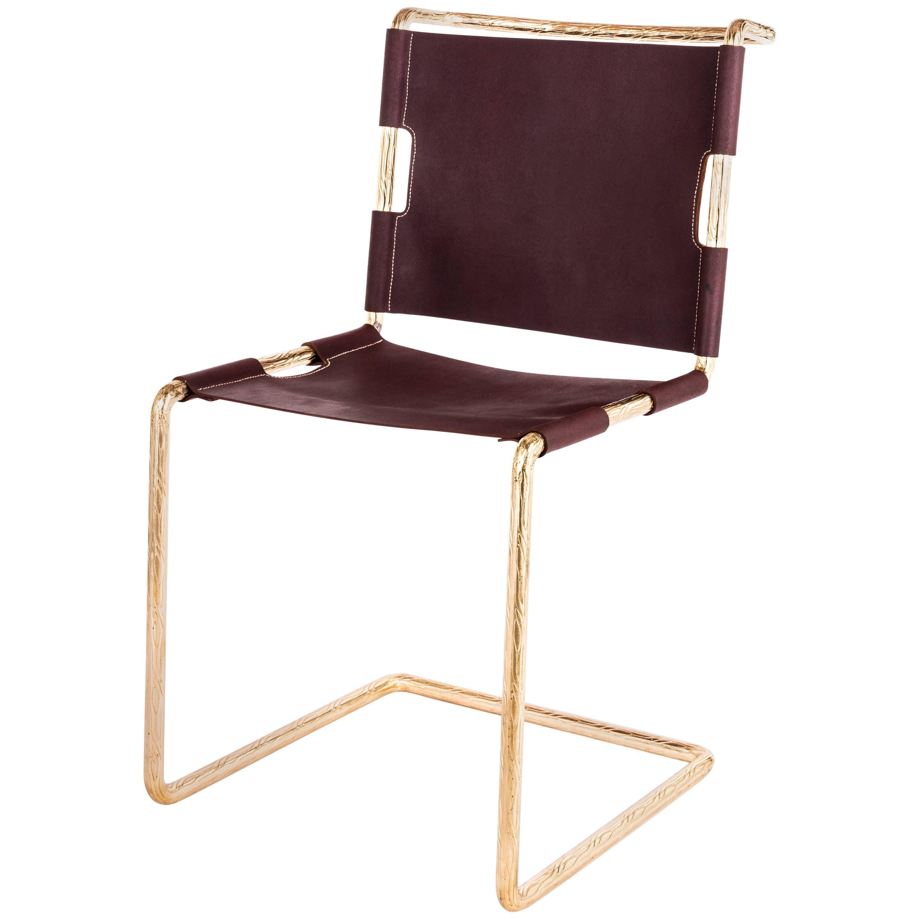 Chair With Brass Finish And Water Buffalo Leather