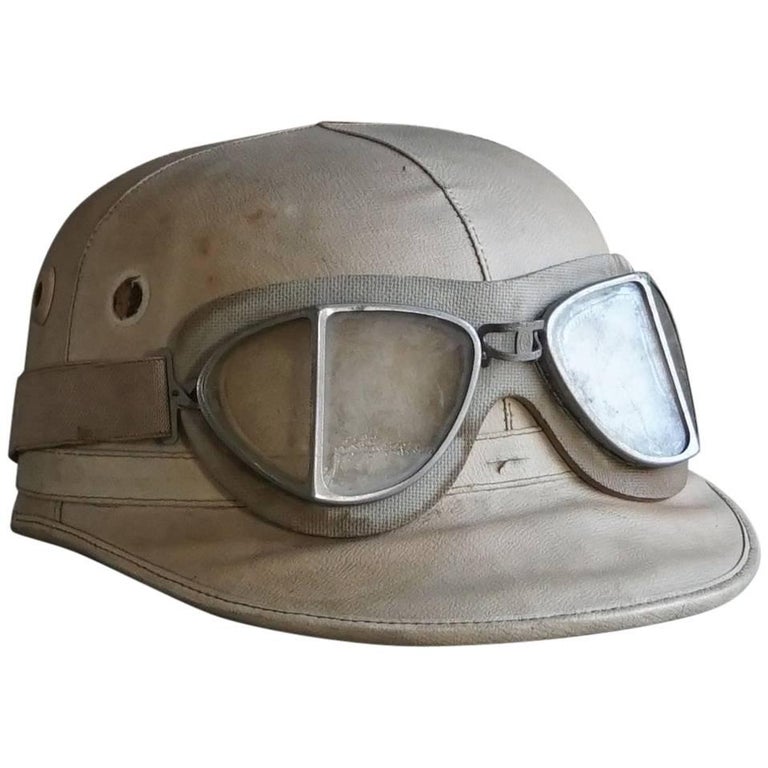 Mid20th Century English Racing Helmet with Goggle For Sale at 1stdibs