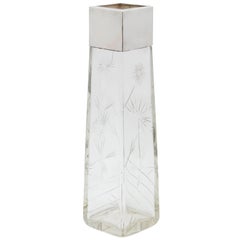 Edwardian, Sterling Silver-Mounted Rectangular Japonesque Style Crystal Vase