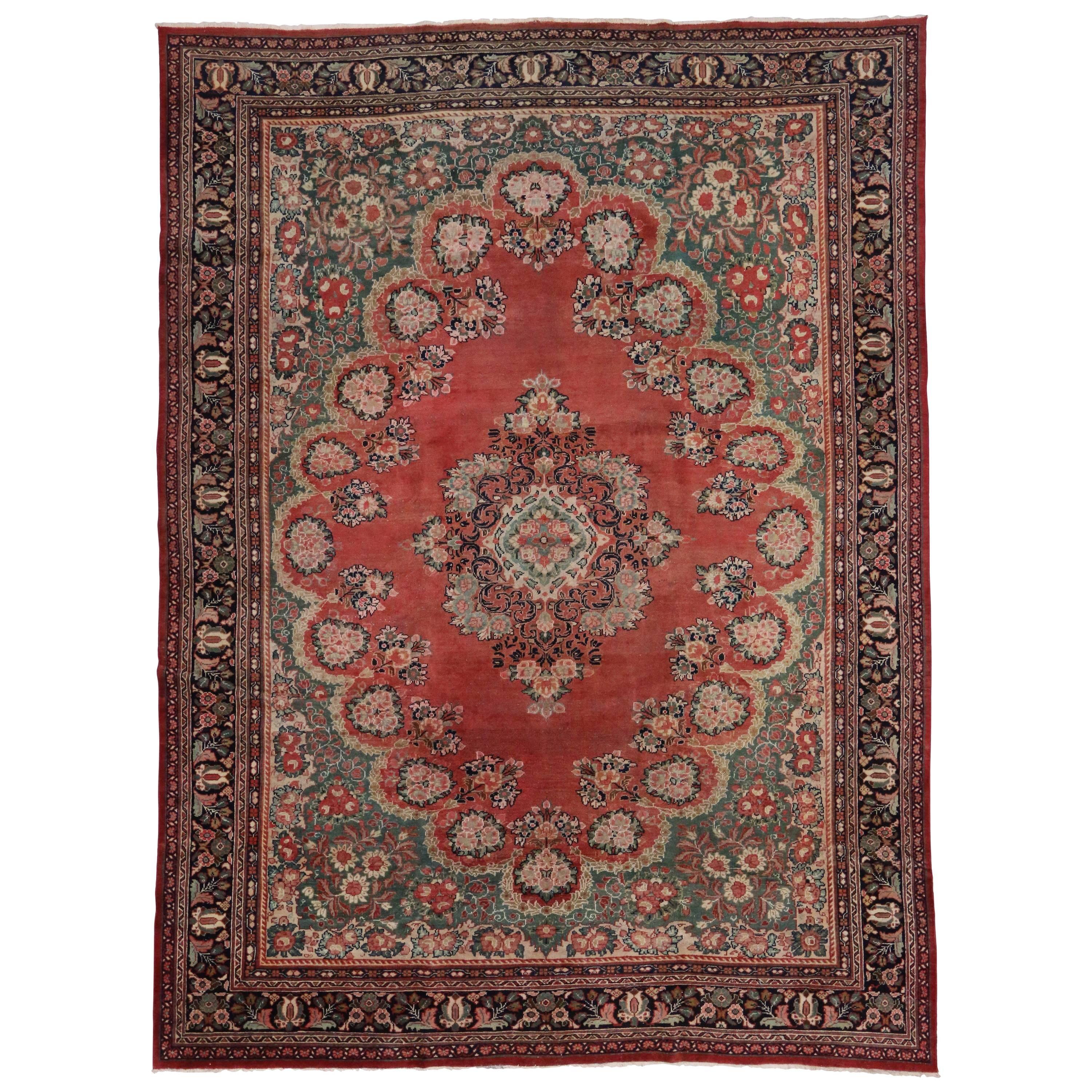 Tapis persan ancien Mahal avec style rustique de campagne anglaise