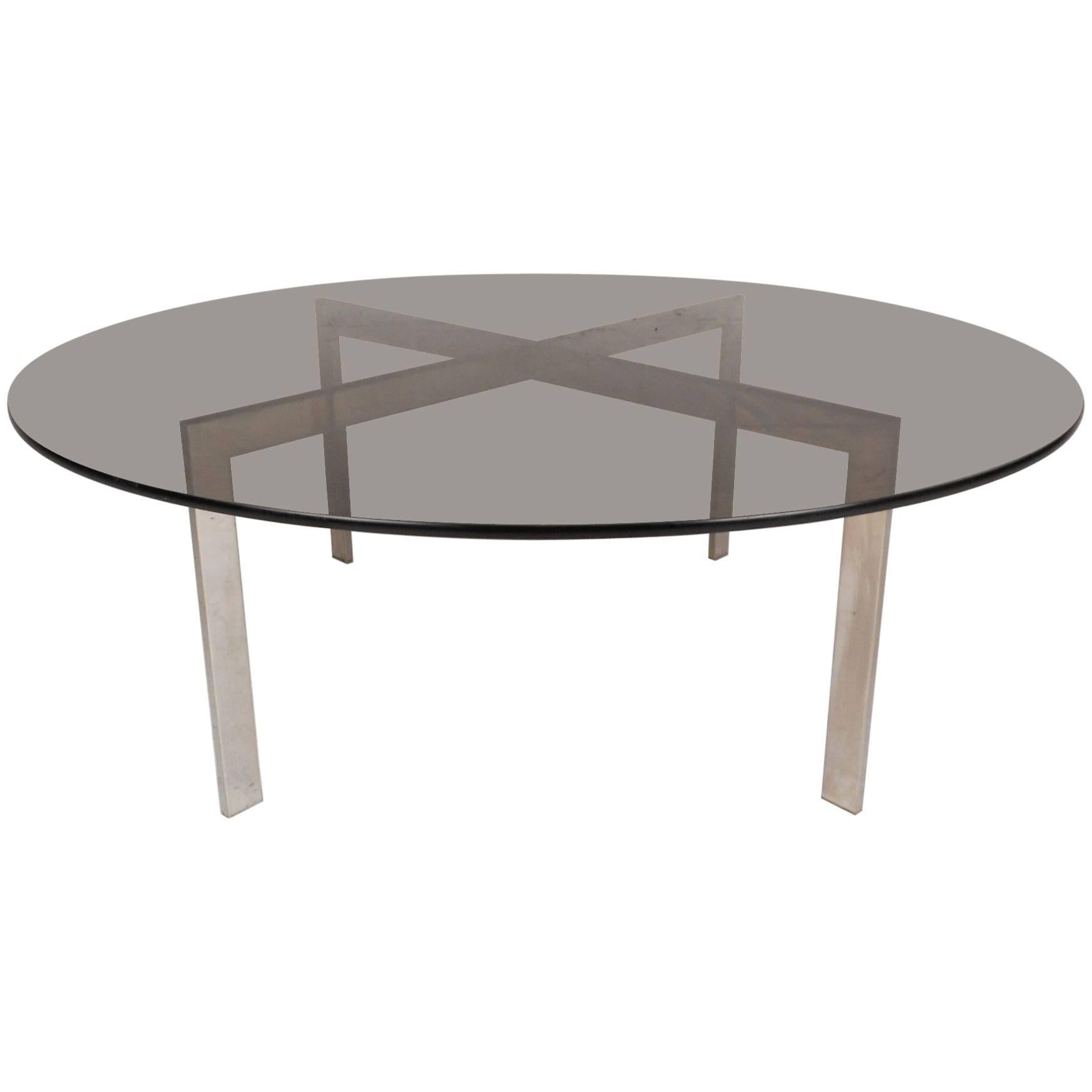 Mid-Century Modern Round Coffee Table with a "X" Shaped Chrome Base