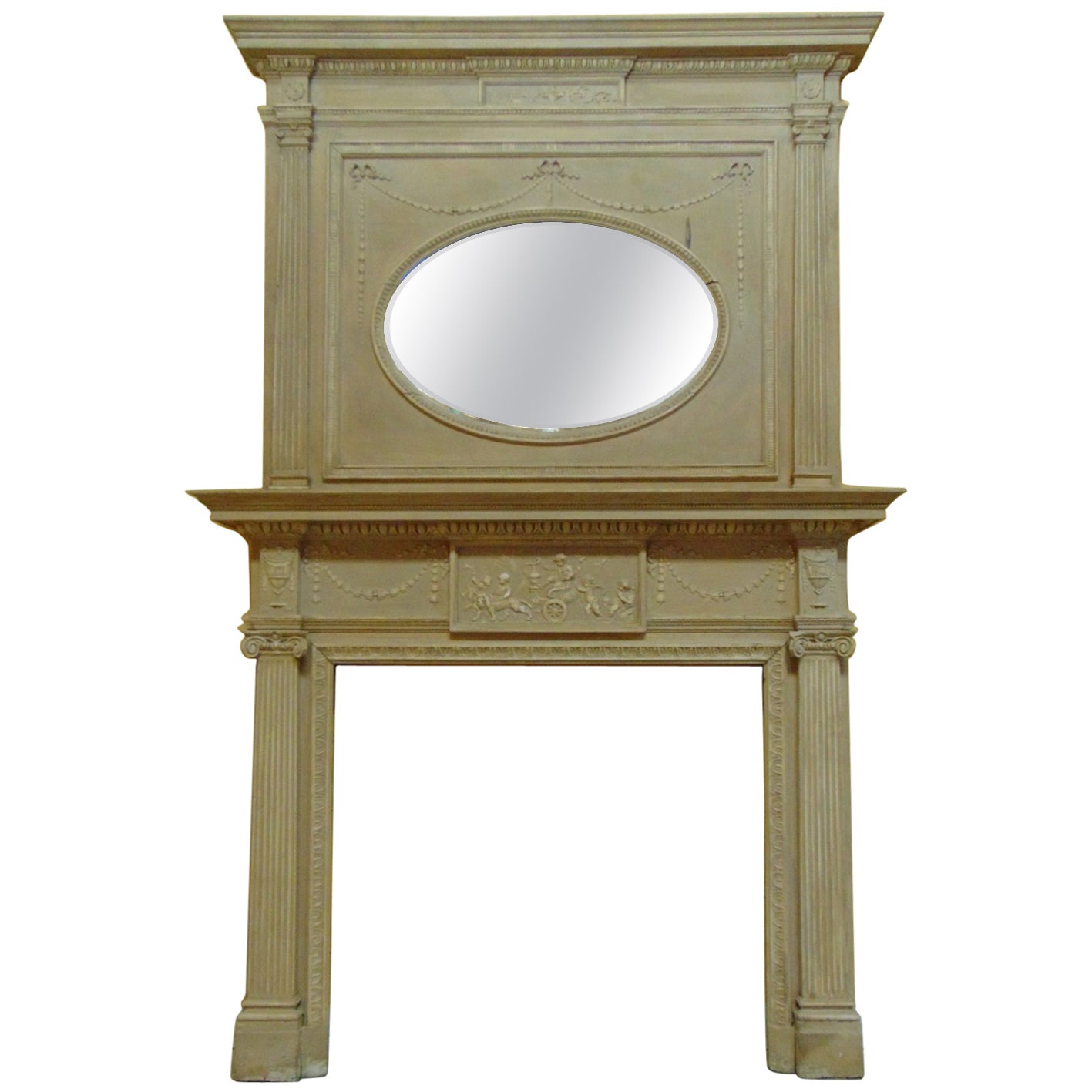 A Large 19th Century Adams Style Stripped Pine Fireplace. For Sale at