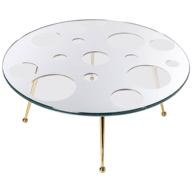 21st Century Custom Contemporary Coffee Table in Glass, Solid Brass and