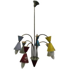 Stilnovo Design Lamp Six-Lights Chandelier 1950s