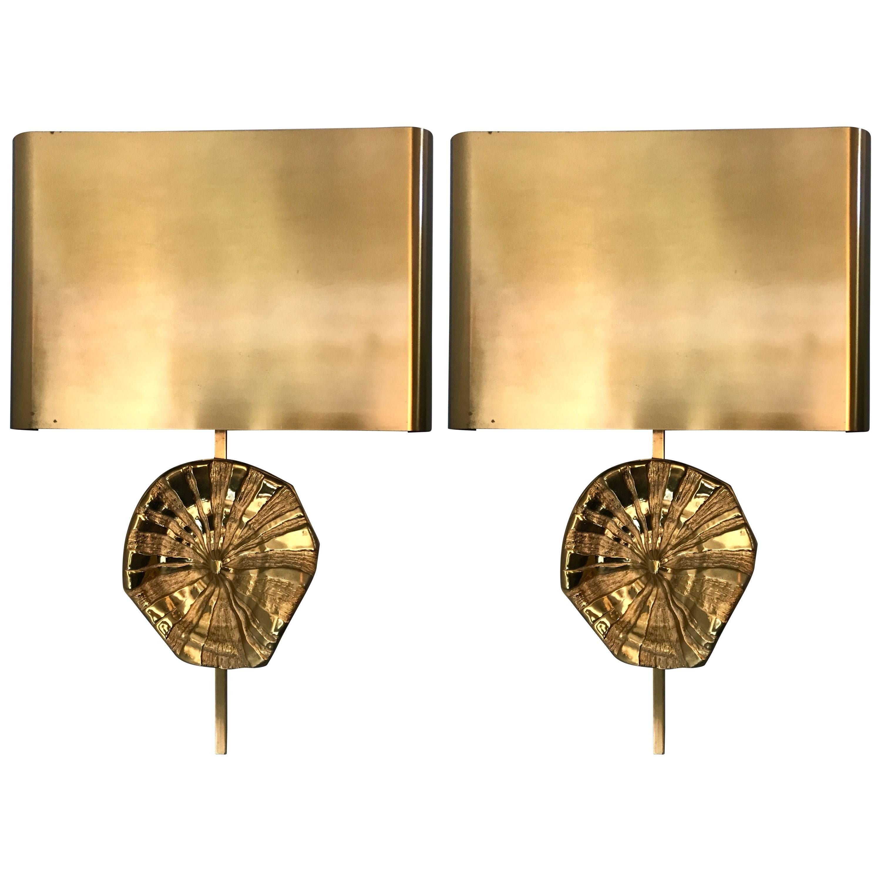Pair of Bronze Sconces by Maison Charles. France. 1970s