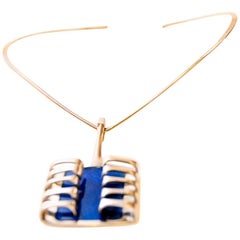 Vintage Silver Harp Pendant with Blue Enamel by Bjørn Sigurd Østern 1966, Norway