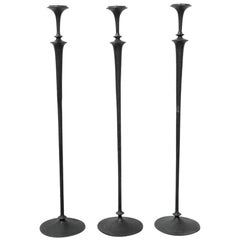 Set of Three Hammered Bronze Candlesticks in the Manner of Giacometti 