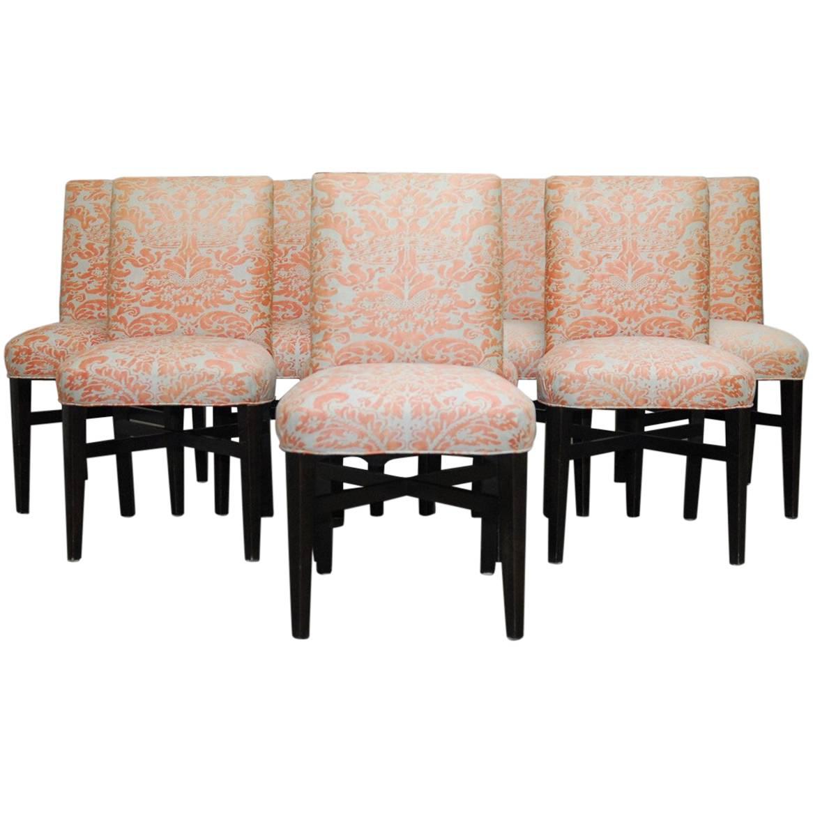 Set of Eight Fortuny Corone Upholstered Dining Chairs
