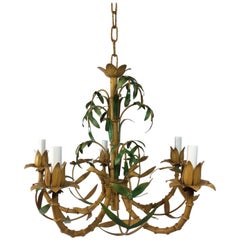 Tole Painted Palm and Faux Bamboo Chandelier