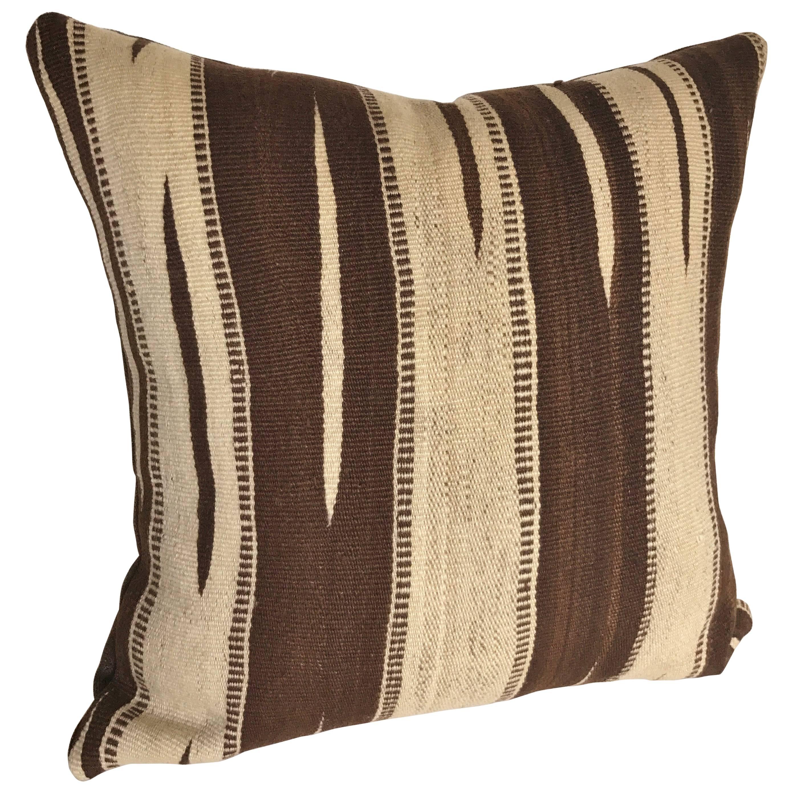 Custom Moroccan Pillow Cut from a Vintage Hand Loomed Wool Ourika Kilim For Sale