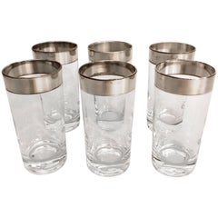 Set of Six Midcentury Dorothy Thorpe Crystal and Sterling Highball Glasses