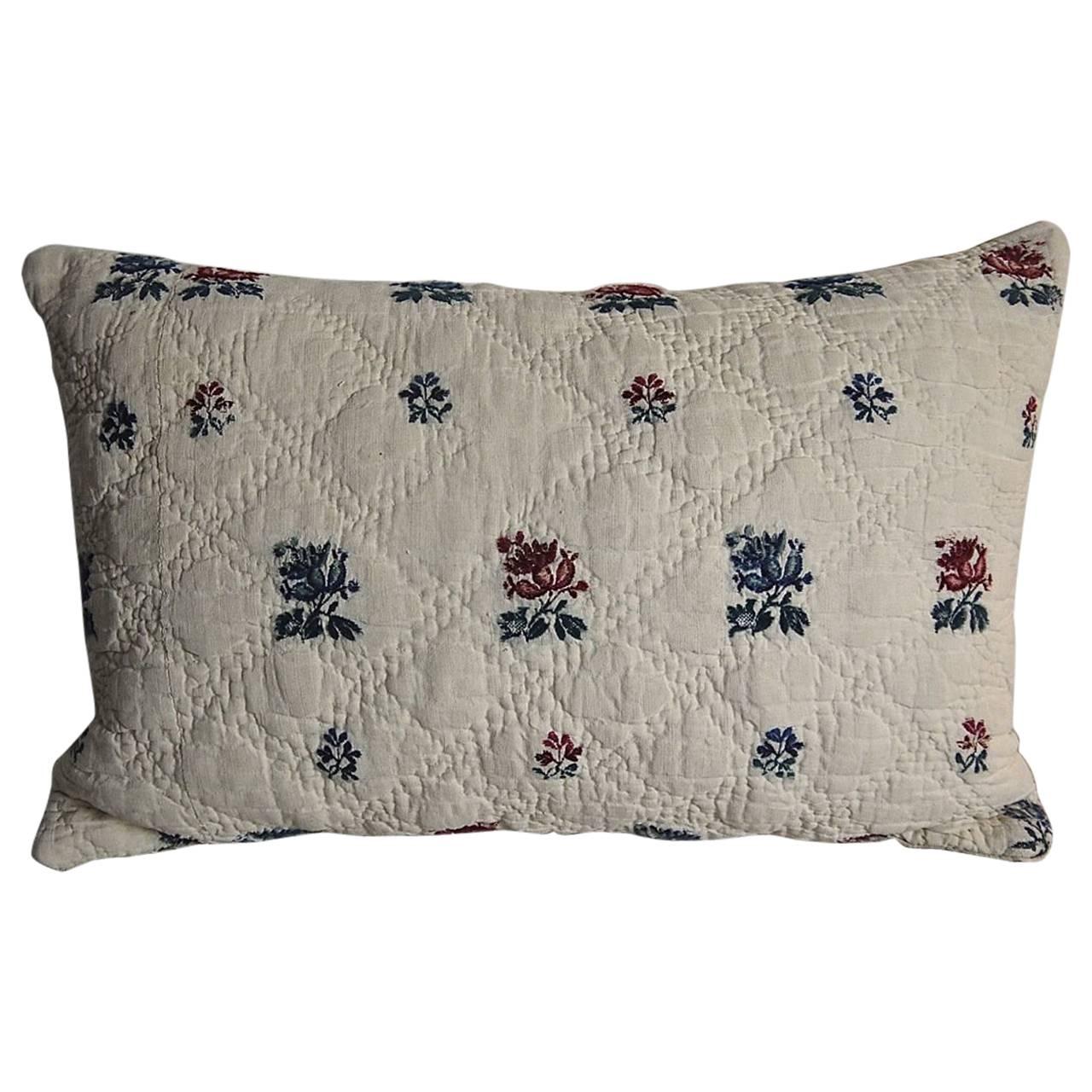 Late 18th Century French Antique Wool Woven on Linen Flower Motif Pillow