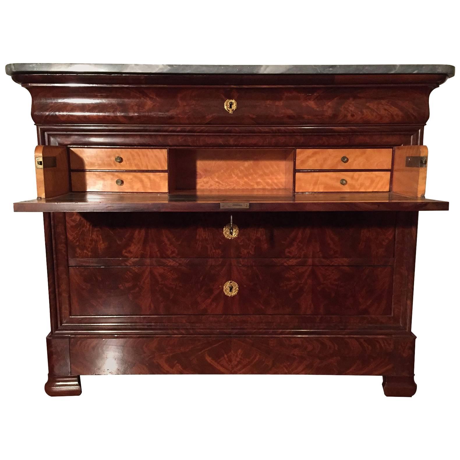Antique French Walnut Louis Philippe Secretaire Drawer Commode