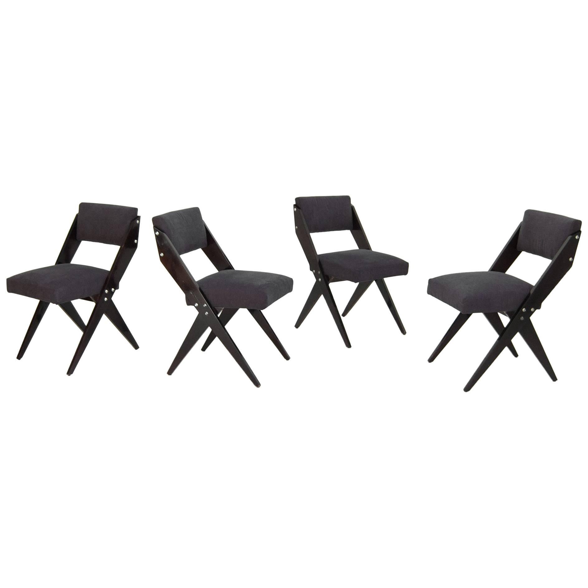 Jose Zanine de Caldas Four Grey Dining Chairs Brazilian Mid-Century ModernDesign