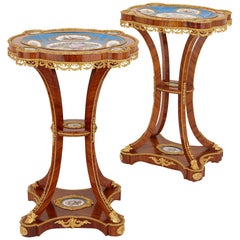 French Antique Ormolu-Mounted Side Tables with Sevres Style Porcelain Plaques
