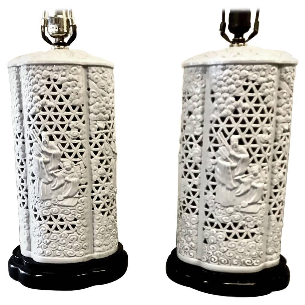 Pair of Pierced Blanc de Chine Lamps