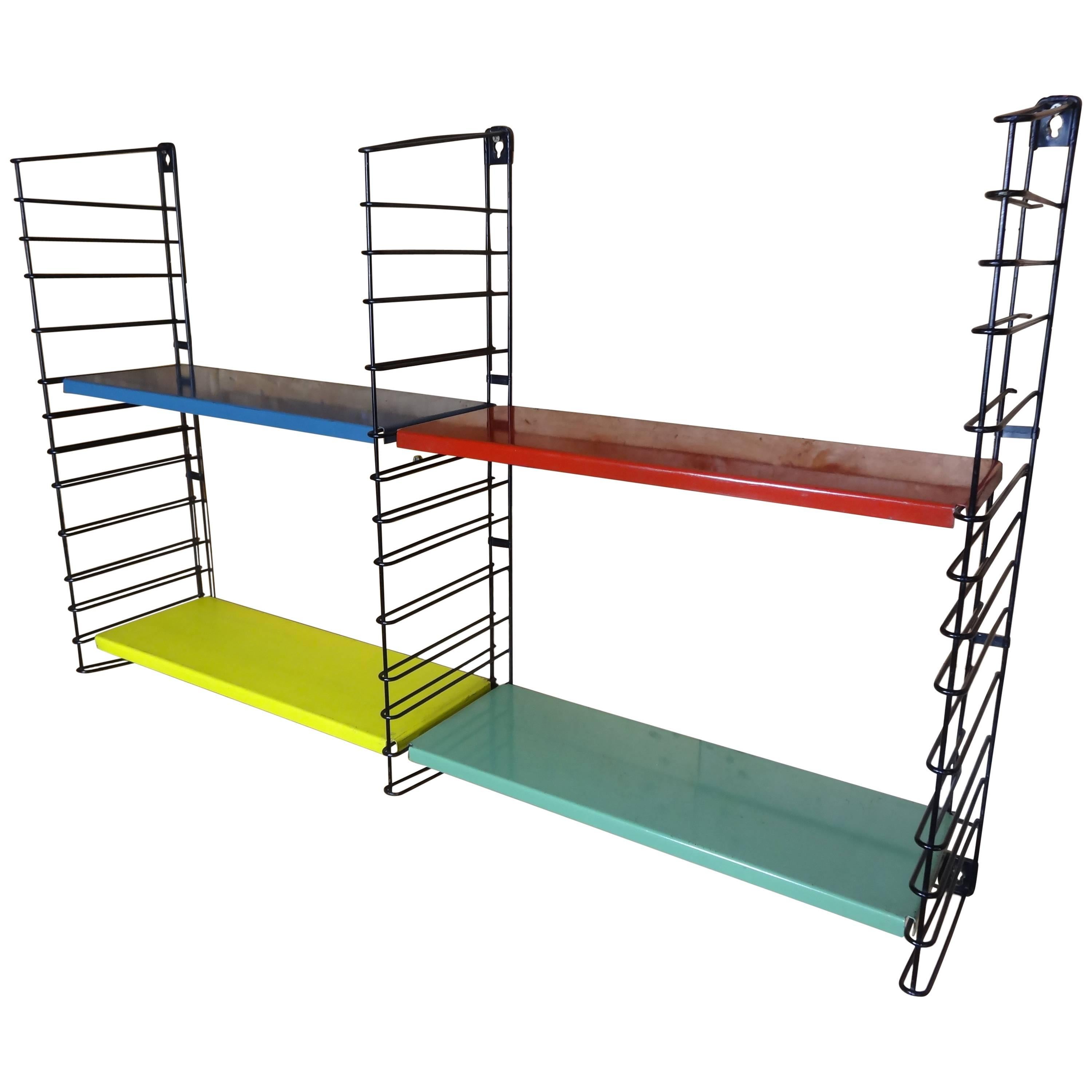 Large Vintage Retro Blue, Red, Yellow and Green Metal Tomado Shelving Rack