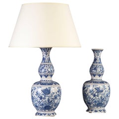 Antique Pair of 18th Century Delft Lamps