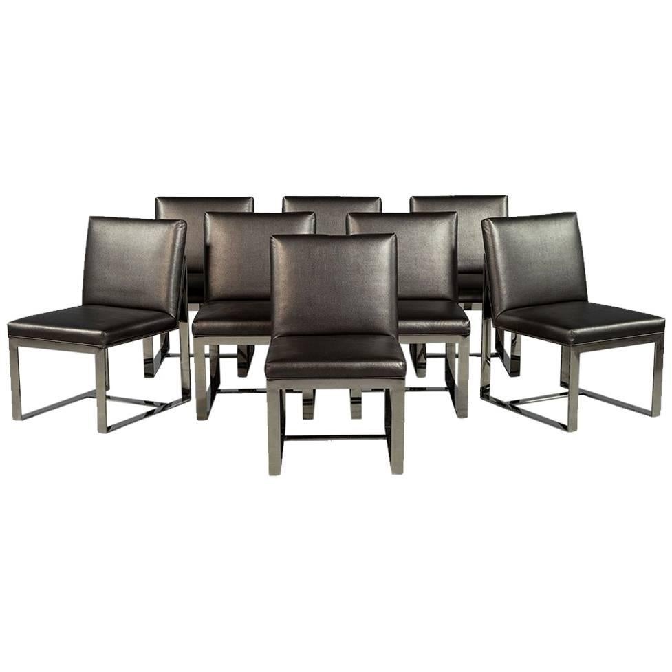 Set of Eight Chrome Modern Dining Chairs