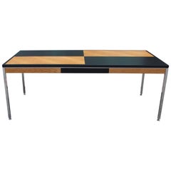 Stunning Modern Two-Tone and Chrome Rectangular Steelcase Style Executive Desk 