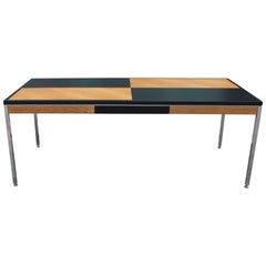 Stunning Modern Two-Tone and Chrome Rectangular Steelcase Style Executive Desk