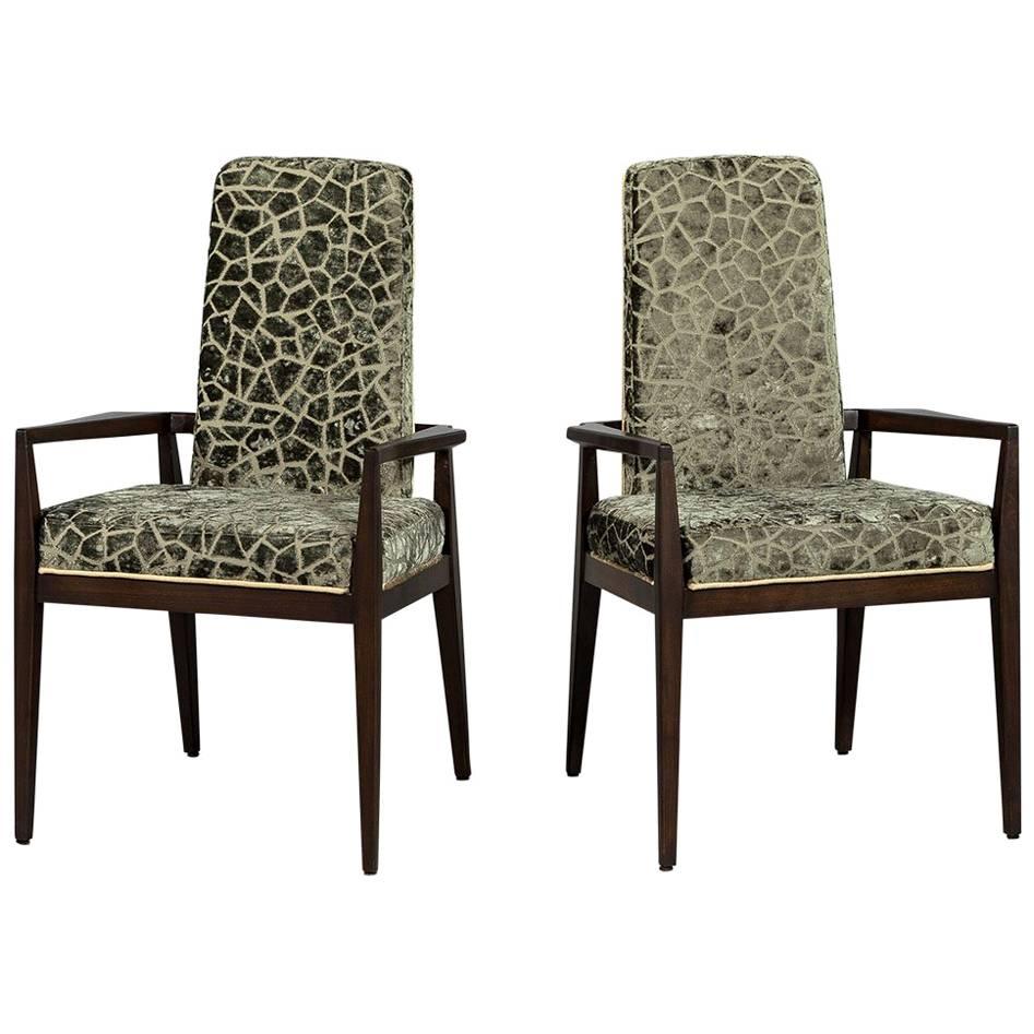 Pair of Vintage Crackled Velvet Arm Chairs