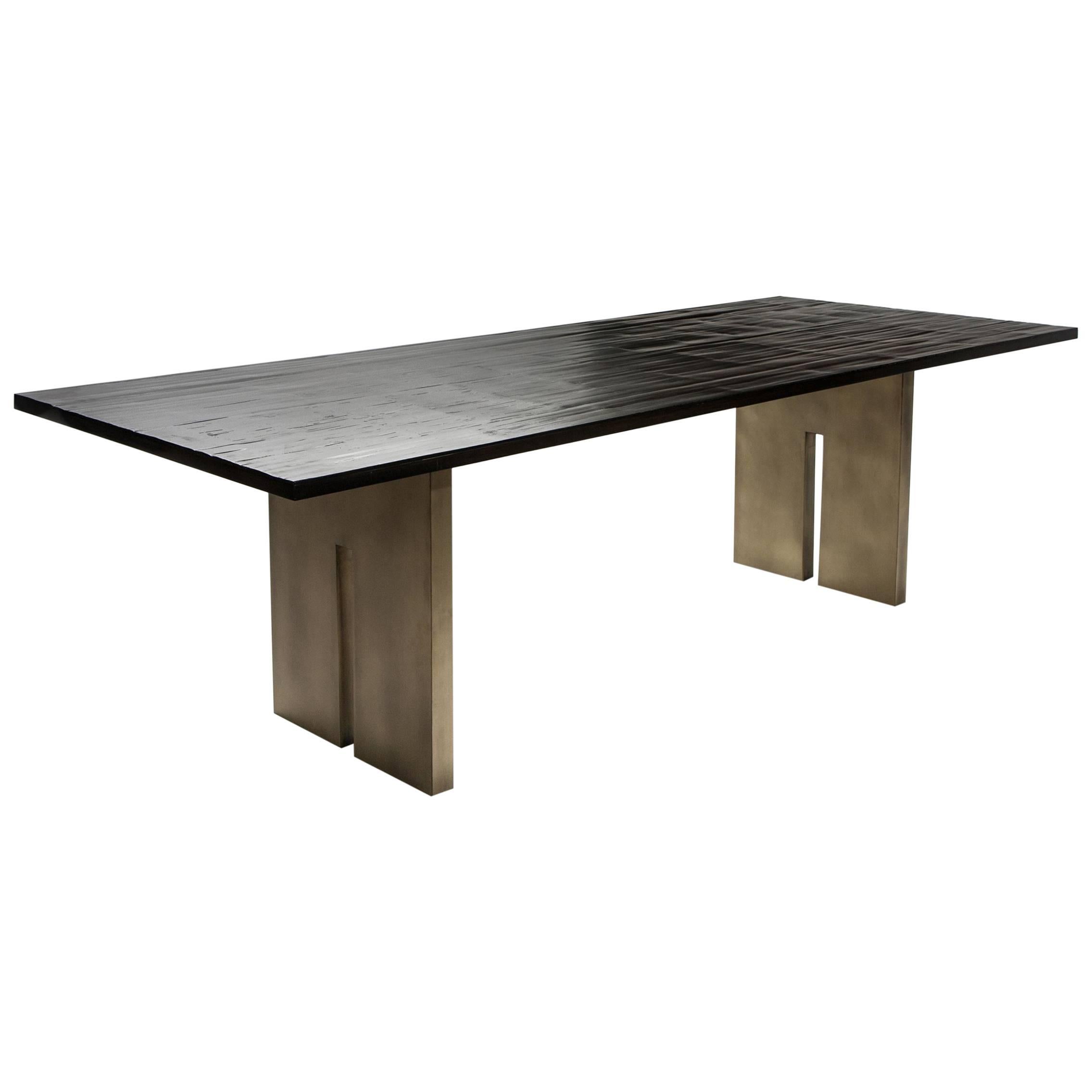Contemporary Salome Dining Table with Split Bamboo and Brass by Aguirre Design For Sale