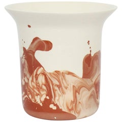 Contemporary Handmade Marbled Ceramic Vase - White, Peach and Brown