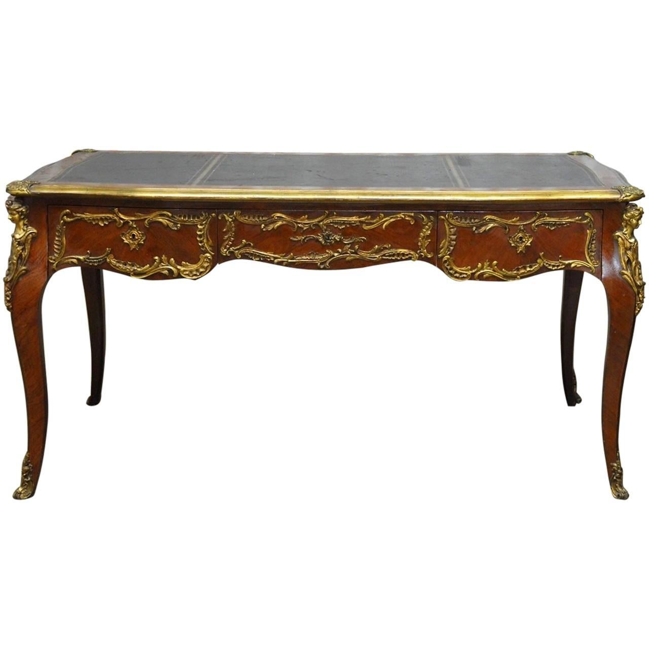 Louis XV Style Ormolu Mounted Figural Bureau Plat Writing Table