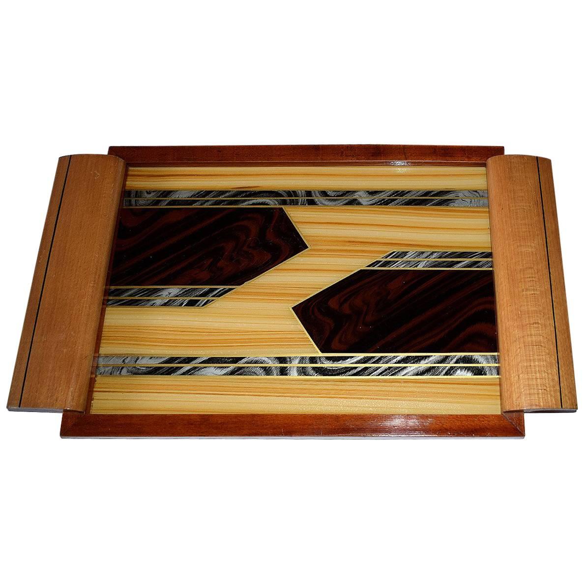 Art Deco Geometric Reverse Painted Tray For Sale