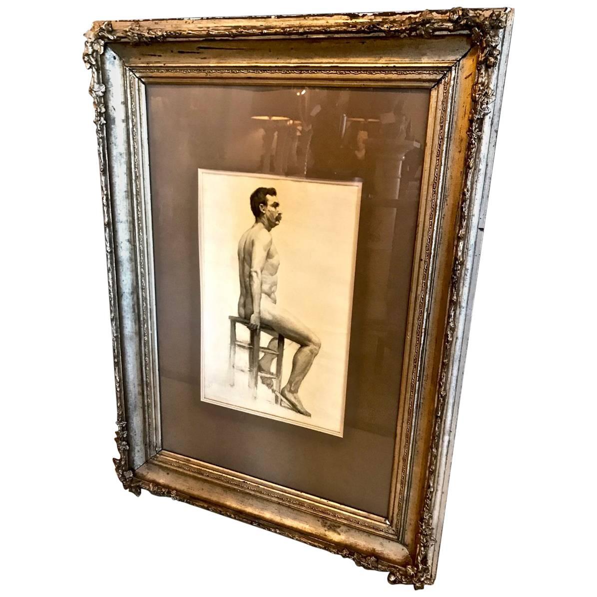 19th Century Drawing of Male Nude For Sale