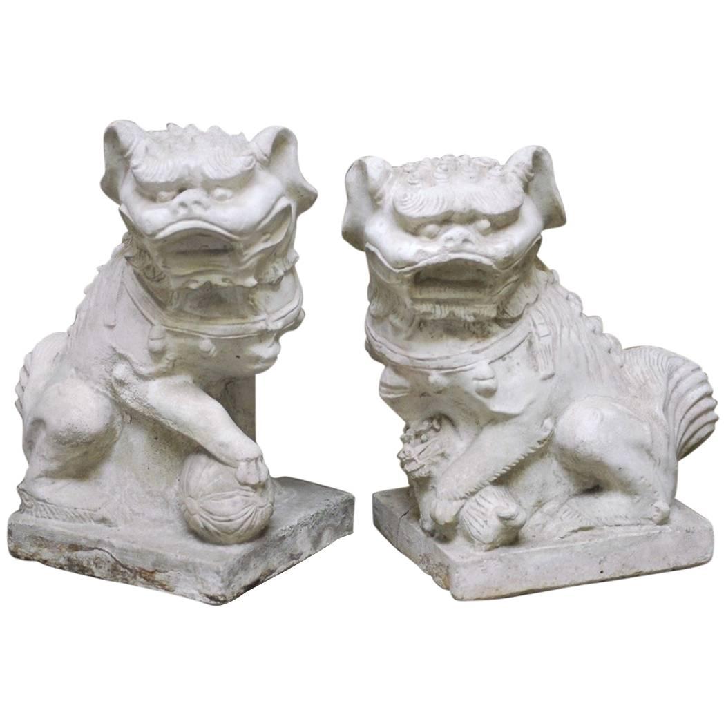 Pair of Molded Stone Chinese Foo Dog Statues 