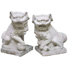 Vintage Pair of Molded Stone Chinese Foo Dog Statues 