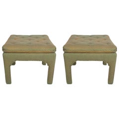 Pair of Billy Baldwin Style Fully Upholstered Ottomans 