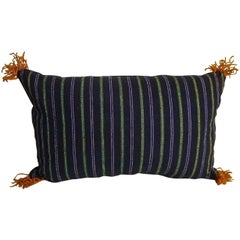  Striped Indigo Green Purple Pillow French antique 19th century